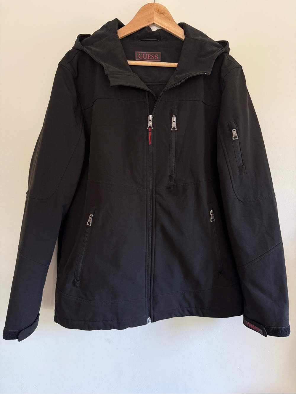 GUESS Black Hooded Utility Jacket with Zip Pockets